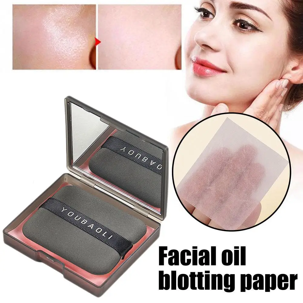 Papel absorbente de aceite Facial portátil con espejo, estuche de belleza Facial, absorbe el papel para el cuidado de la mujer, L5B1, 100 hojas