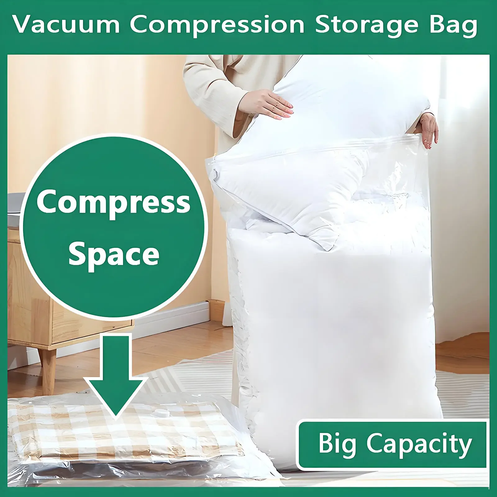 Vacuum Compressed Storage Bags Space-Saving Bedding Organizer Bag for Seasonal Clothing Blanket Toys Storage Home Travel Item 6