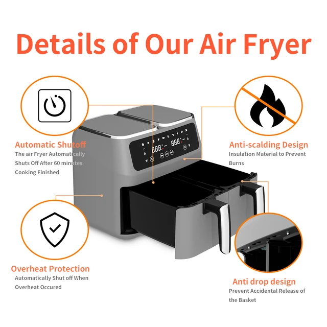 Household 7L Touch Screen OEM Customized Double Air Fryer Electric Smart Air  Fryers With 2 Baskets - AliExpress