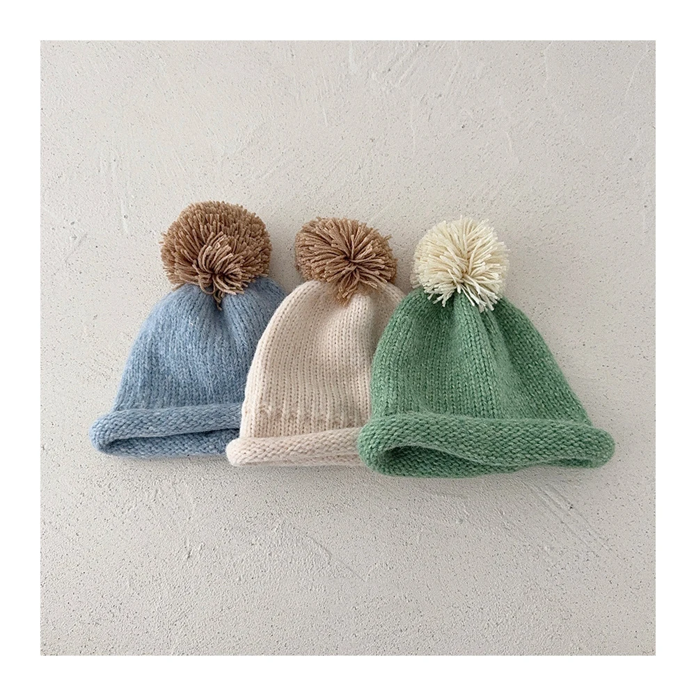 Kids Winter Knitted Hat Warm Colorful Ball Cap
