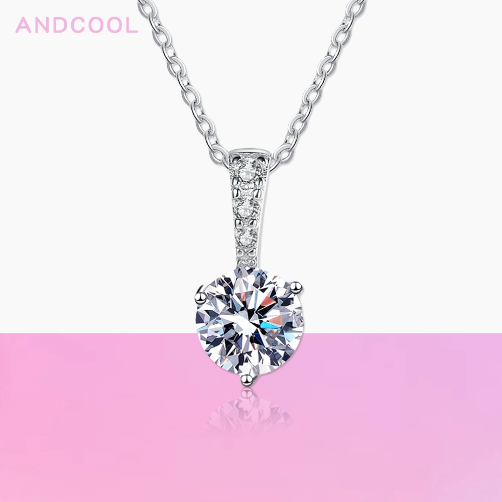 

Andcool Moissanite Necklace For Women Silver Sweet 1 Carat Round Moissanite Pendant 925 Silver Necklace Girls Jewelry For Woman