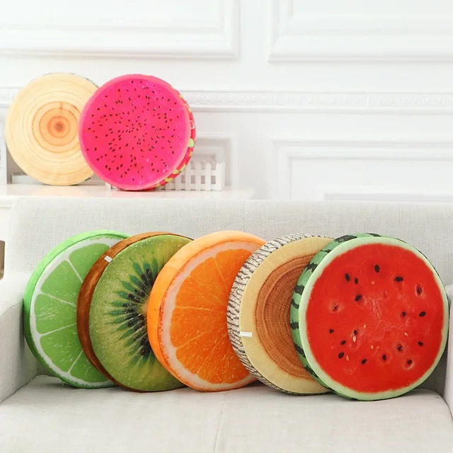 Coussin en forme de fruit de 33cm, pour lire et regarder le dos et la tête au lit, coussin rond non pelucheux 3