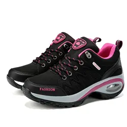 Women's Comfortable Breathable Platform Lace-Up Sneakers - Fashionable Casual Outdoor Shoes - 38 (Black)