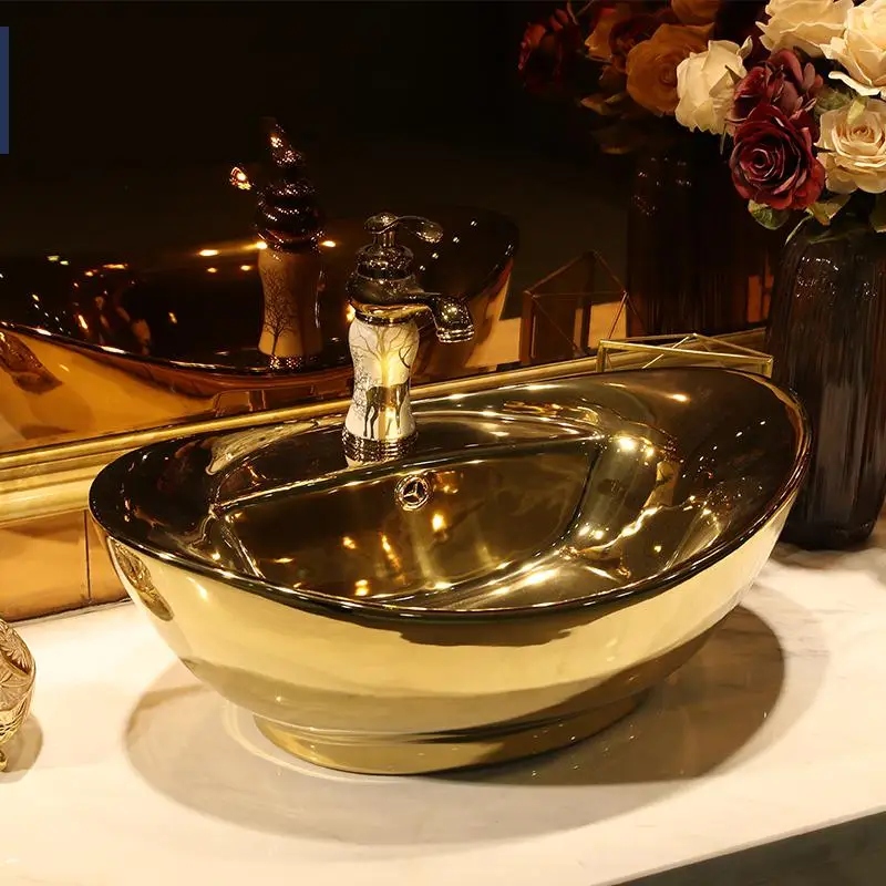 Golden /silver Basin Ceramic Art Basin Sinks Flower Europe Vintage