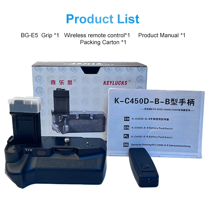 BG-E5 suitable for Canon EOS Rebel XSi XS T1i 450D 500D 1000D digital camera vertical battery Grip with remote control