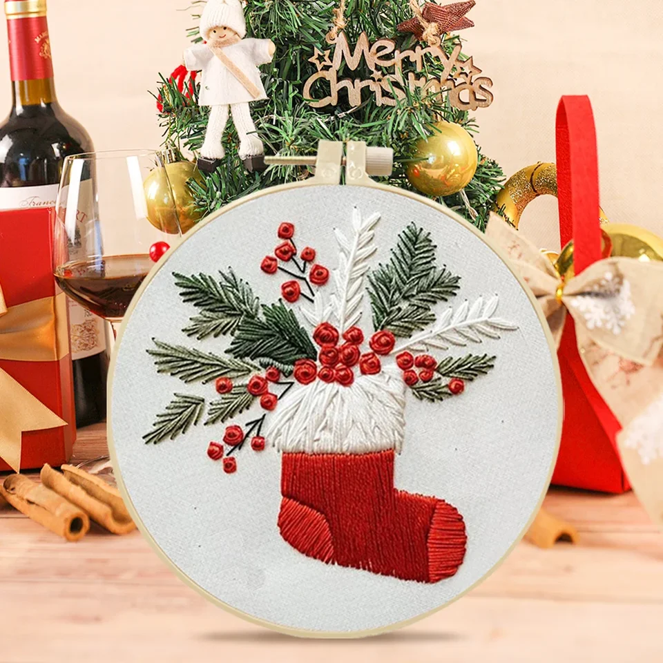 Beginner Christmas Embroidery Kit with Patterns and Supplies