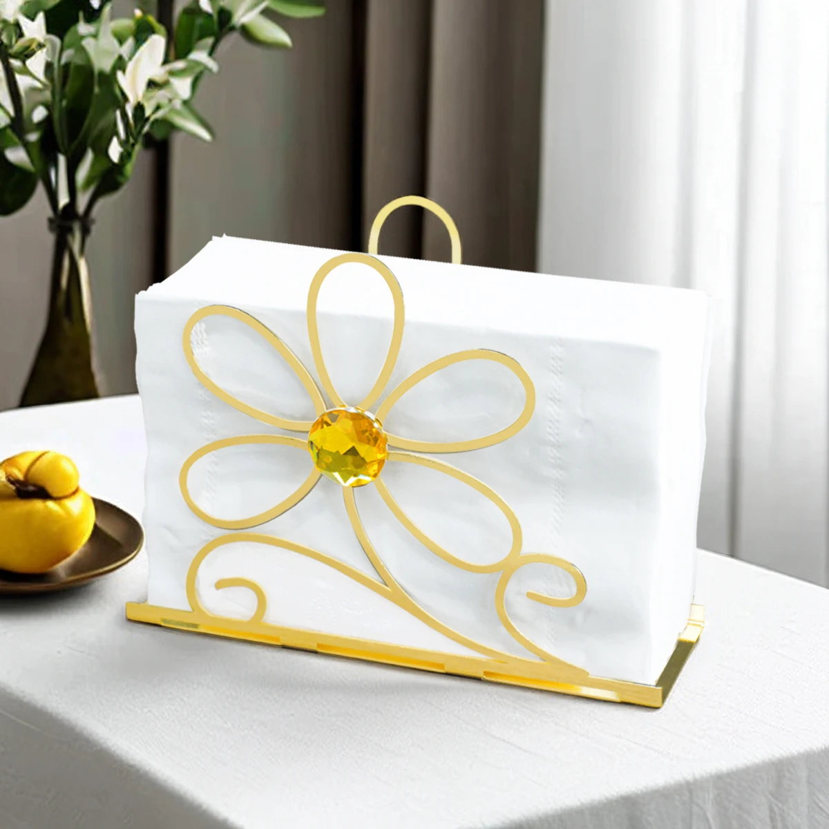1pc metal creative napkin holder, modern minimalist flower napkin holder, dining table upright tissue holder 3