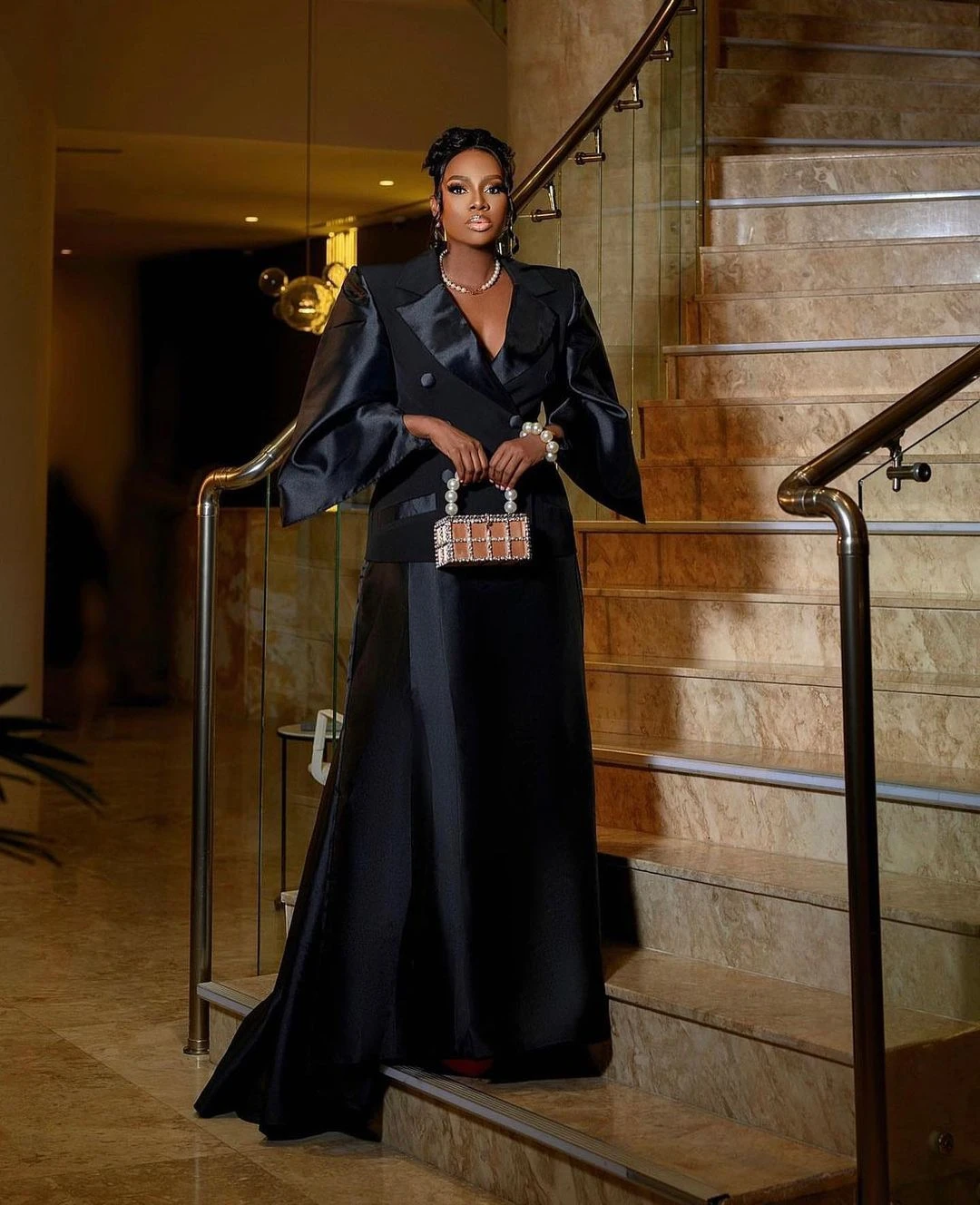 Vintage Double Breasted Women Suits 2 Pieces Elegant Black Jacket Floor Length Skirt Made Evening Gowns