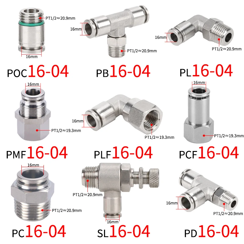 Diyeeni 5PCS PC4-M6 Pneumatischer Durchgangsverbinder, 304 Edelstahl Kleine pneumatische Steckverbindung Geeignet für PU-Schlauch, Nylonschlauch usw, langlebig