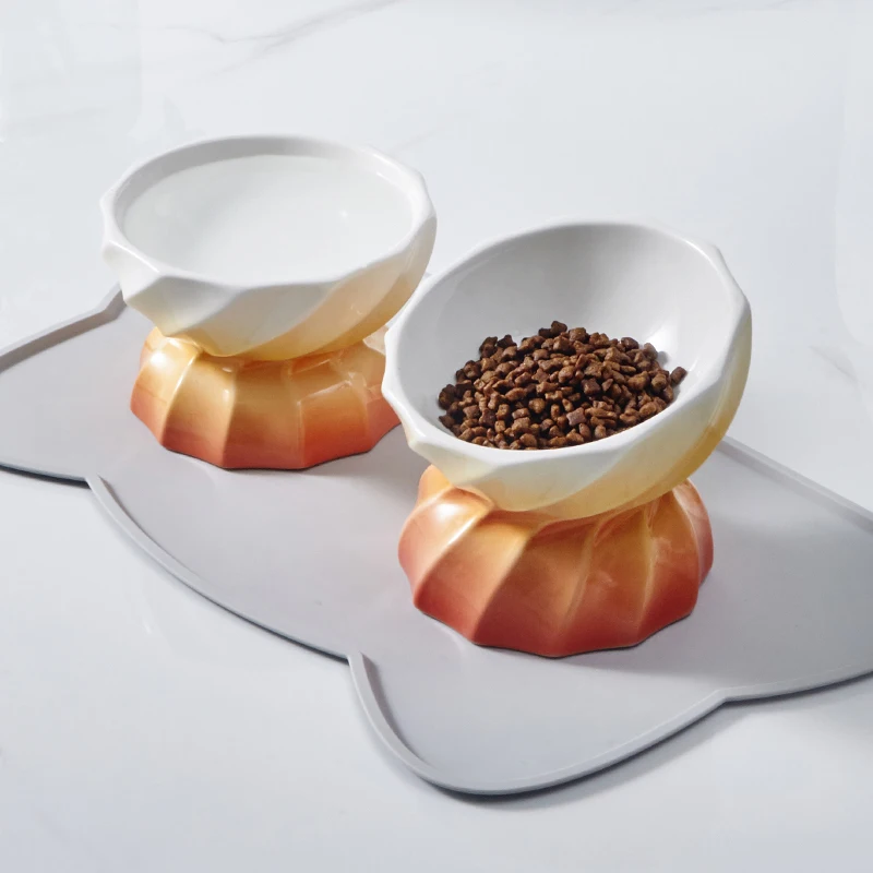 Cat and dog ceramic bowl drinking and eating protection cervical spine oblique high foot
