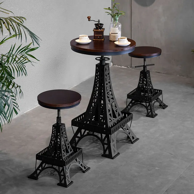 Iron solid wood bar chair adjustable chair Paris tower stool industrial style creative modern cafe bar