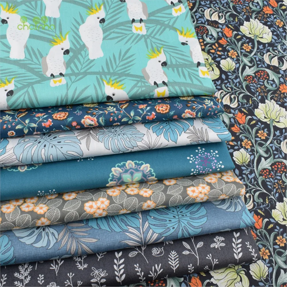 Chainho,Printed Twill Weave Cotton Fabric,DIY Sewing Quilting Material,Patchwork Cloth,Cartoon Jungle Parrot Serie,2 Sizes,CC103