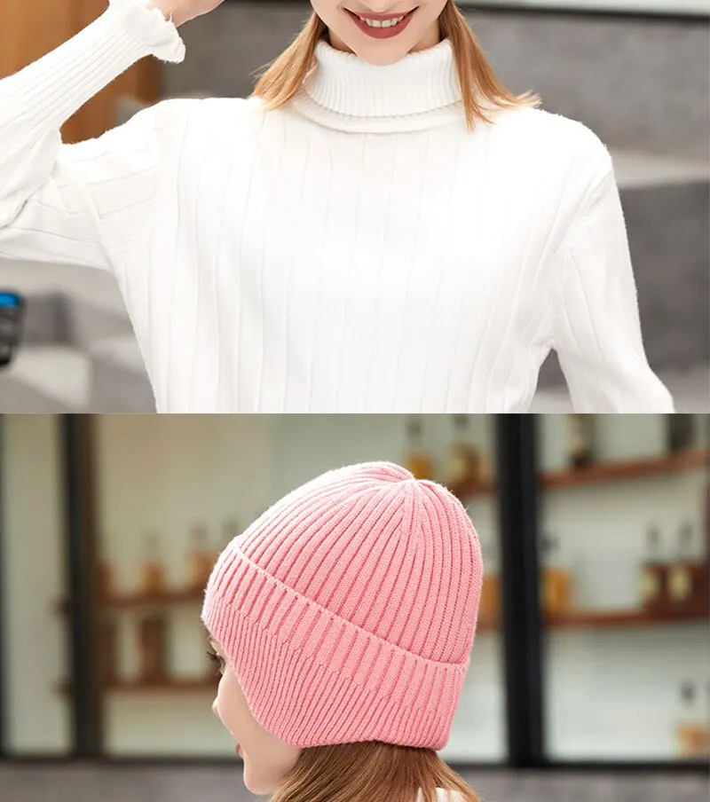 Winter Männer und Frauen Gestrickte Woolen Mode Im Freien Einfarbig Verdickt Warme Ohr Schutz Reiten Kalten Abdeckung Hut_voghion.com