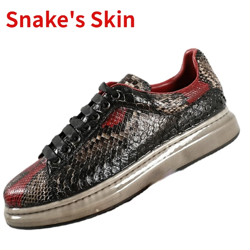 

Snake's Skin Men Shoes Sports Casual Shoes Men Shock Absorbing Daily Luxury Sneakers Python Leather Hand Sewn Fluorescent Shoes