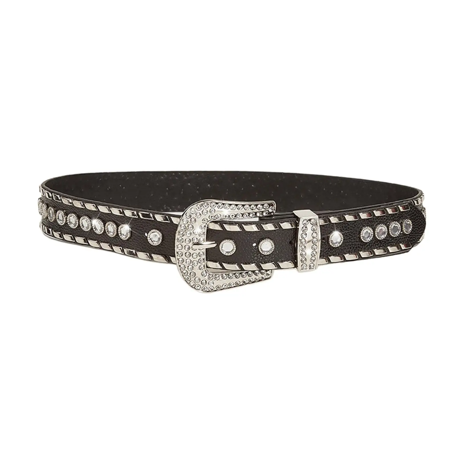 

Pin Buckle Waistband Prong Buckle Rhinestone Decoration PU Leather Women Waist Belt for Casual