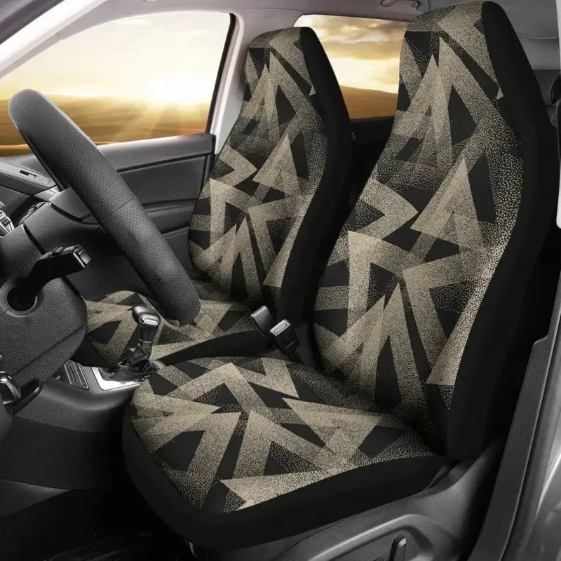 

Black Beige Triangles Abstract Art Pair 2 Front Covers Seat Protector Car Accessories