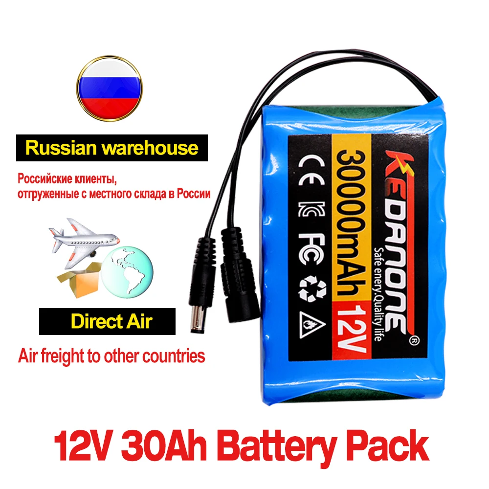 

Air transport Super 12V 30000mah Battery Rechargeable Lithium Ion Battery Pack Capacity DC 12.6v 30Ah CCTV Cam Monitor + Charger