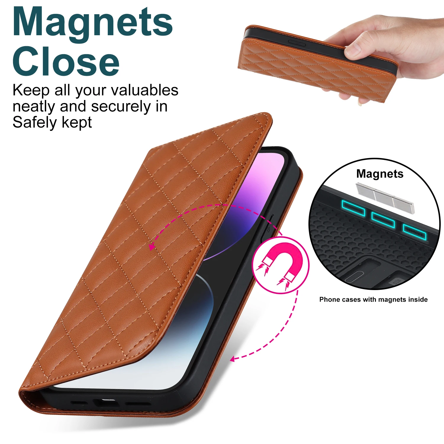 Flip Leather Wallet Cards Solt Magnetic Case For iphone 14 15 Pro