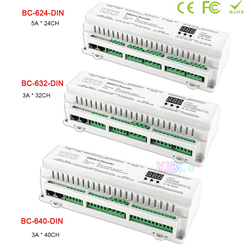 24CH 32CH 40CH DIN Rail DMX Decoder DC 12V-24V CV PWM RJ45 8-bit,16-bit DMX512/1990 Single color CCT RGB RGBW LED Controller techage 32ch 5mp 8mp poe ptz camera system smart ai human detected two way audio color night 4k h 26s security surveillance kit