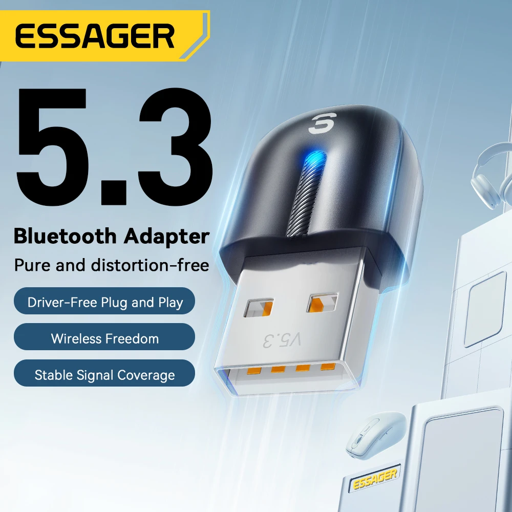 Essager USB Bluetooth 5.3 Adapter Aux Audio Receiver Transmitter For PC Speaker Laptop soundbox Wireless Mouse USB Transmitter 2