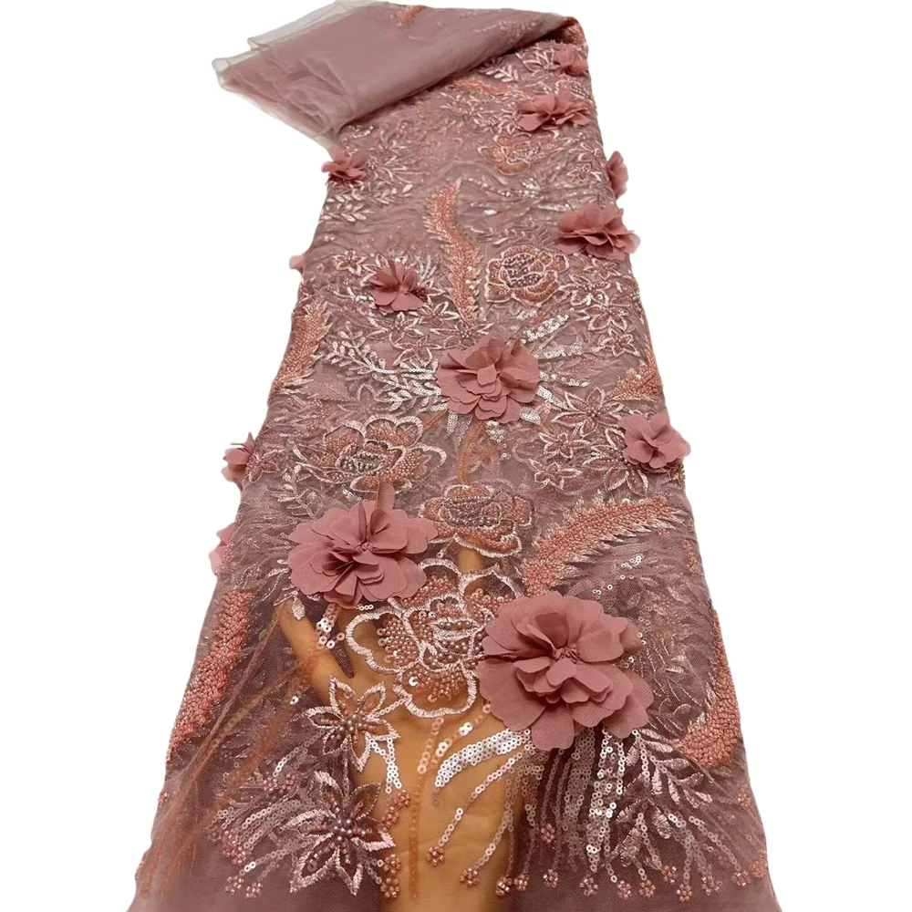 

African beads Net Lace Fabric High Quality Nigerian J-1406427 Sequins Lace Fabric For Sew Party