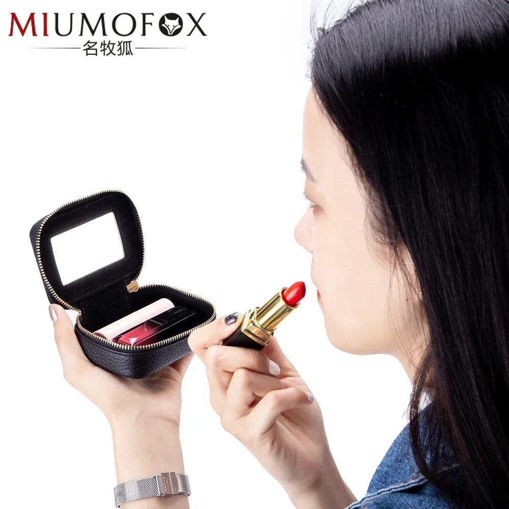 Mini Portable Portable Cosmetic Bag Leather Storage Bag Bag New Lipstick Envelope Small Lipstick Case Mirror 2