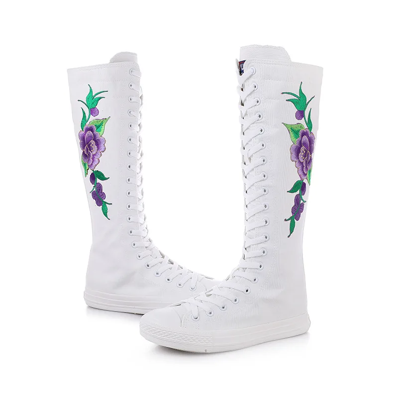 

Korean Fashion Performer Embroidered Dance Dance Lace Side Zipper Super High Top Canvas Women's Shoes Trend