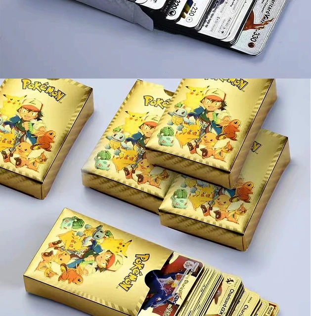 Caja de cartas de Pokemon Gold Pikachu, 11-55 Uds., dorado