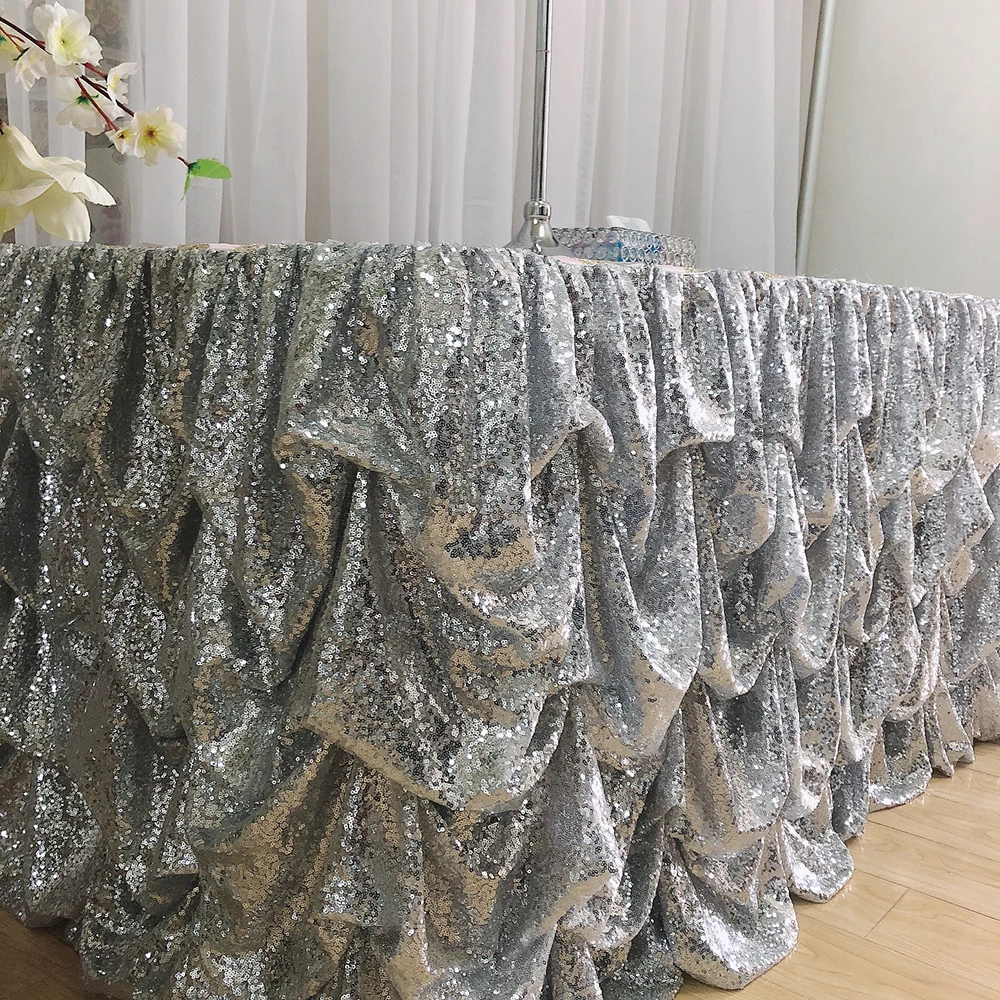 August 2 Piece /lot L * 30 Inch H Silver Shiny Sequin Table Skirt For Wedding Decoration