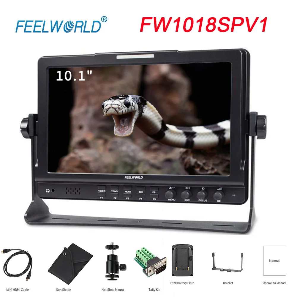 FEELWORLD FW1018SPV1 10.1-Inch Monitor Field Full HD 1920*1200 3G-SDI Director Tally Light for Jimmy Jibs and DSLR Cameras