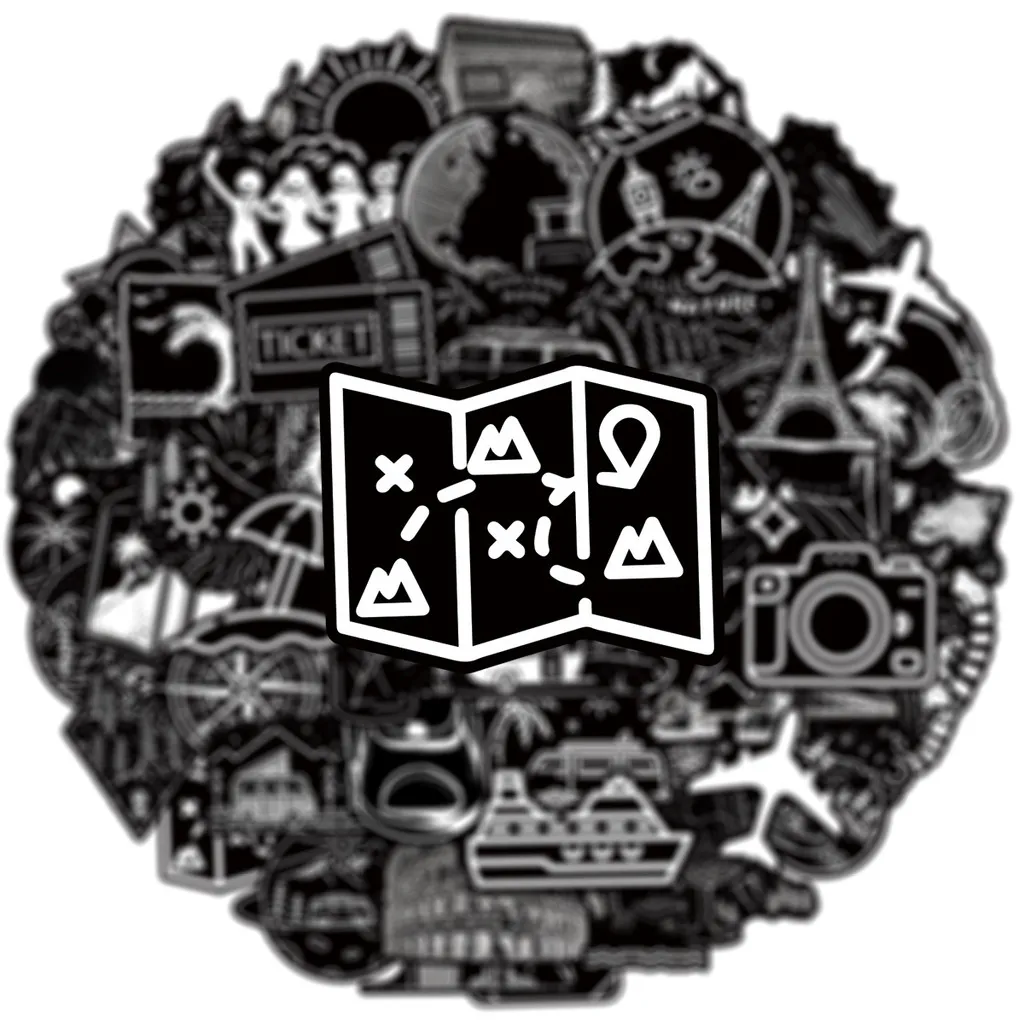 50개 흑백 야외 여행 스티커 - 멋지고 세련된 그래피티 데칼, 장 방수 LanLanStickersWorld Store