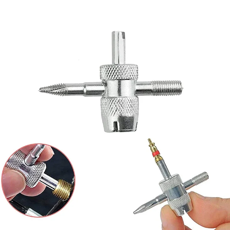 1Pc Silver Auto Tyre Valve Core Puller Repair Tools 4-in-1 Car Truck Tire Screwdriver Valve Stem Core Remover Installer Tool