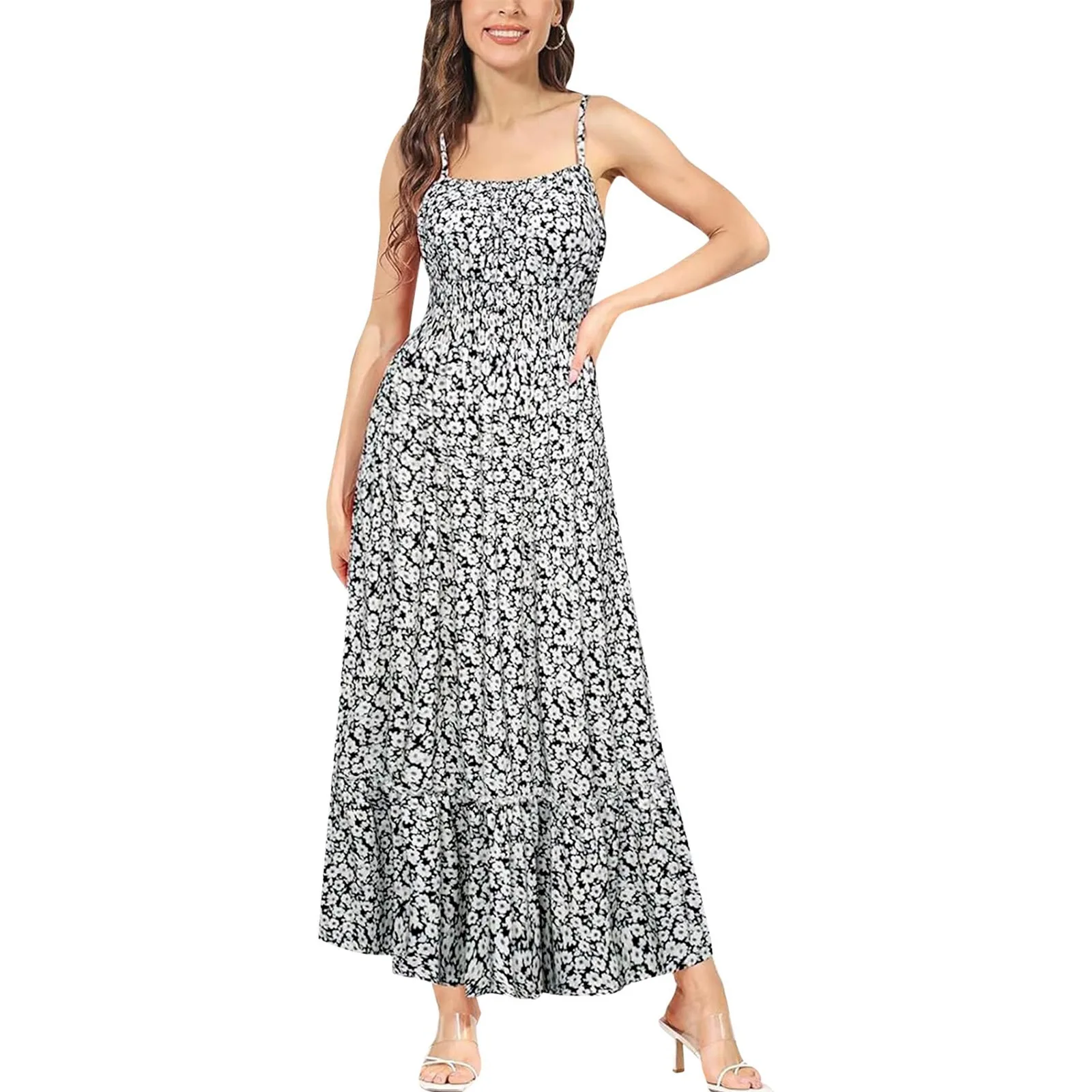 

Women's Spaghetti Strap Long Maxi Dress Holiady Vacation Party Square Neck Casual Backless Sleeveless Slip Dresses for Women