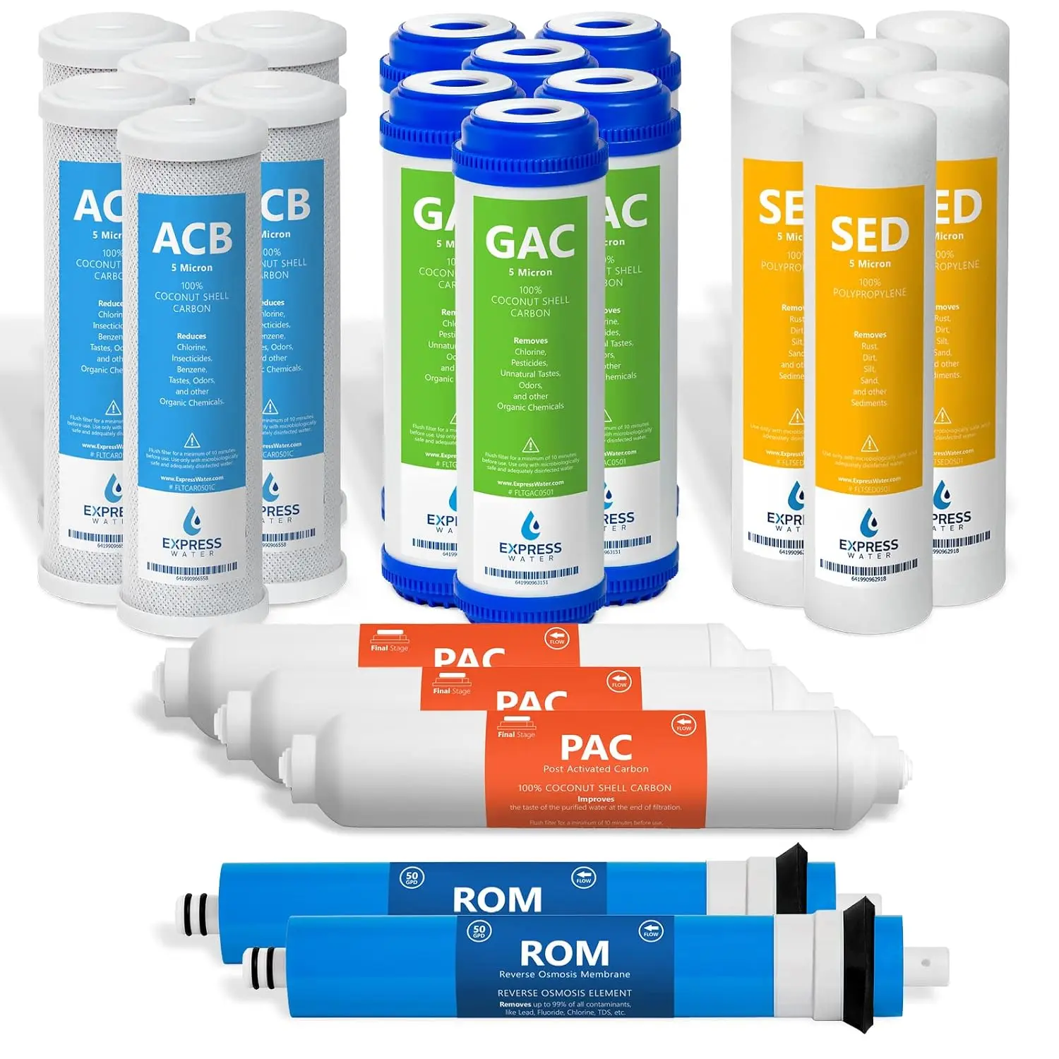 Water &ndash; 3 Year Reverse Osmosis System Replacement Filter Set & iSpring, Alkaline 6-Stage Re