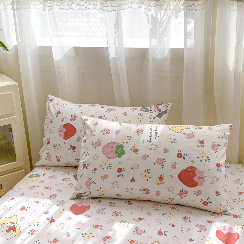2025 New Bed Hat Print Cartoon Water Clouds Cotton Bedspread Student Mattress Cover Skin Friendly Full Wrap with Elastic Sheet 3