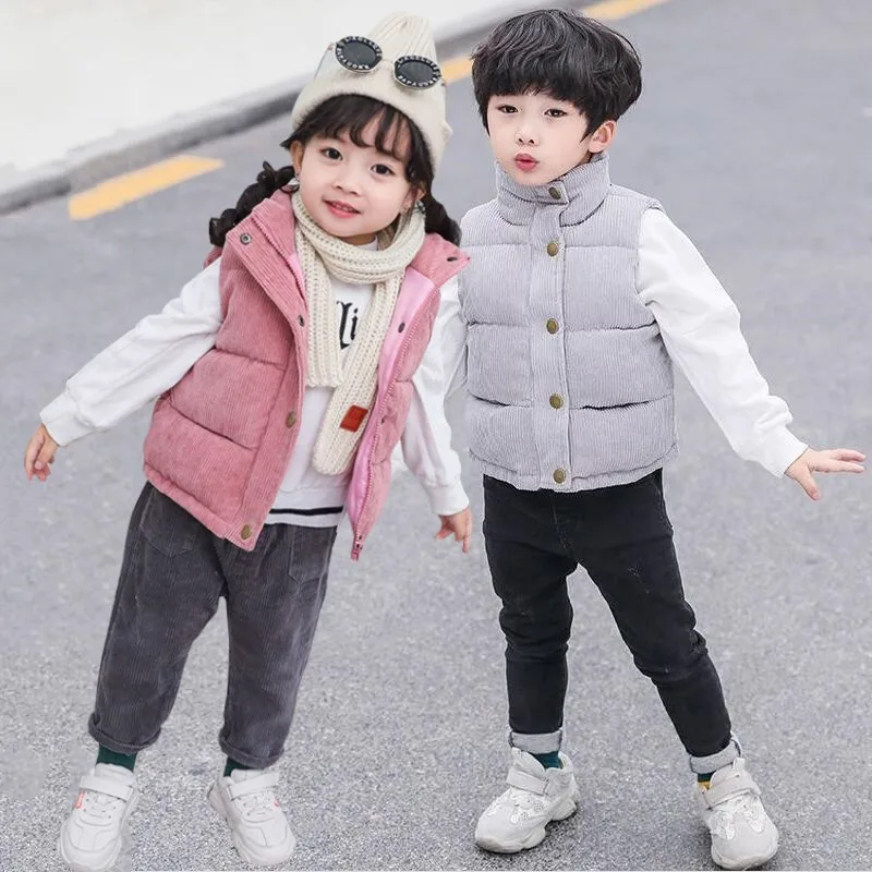 

Corduroy Vests Kids Boys Girls Cotton Jackets Autumn Winter Baby Thick Warm Outerwear Children's Coat Casual Waistcoat Clothing