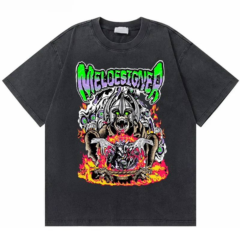

American Skeleton Vintage Washed Old T-shirts Men's Y2K Streetwear Summer Men Women Casual Hip Hop Oversized Tshirt Short Sleeve