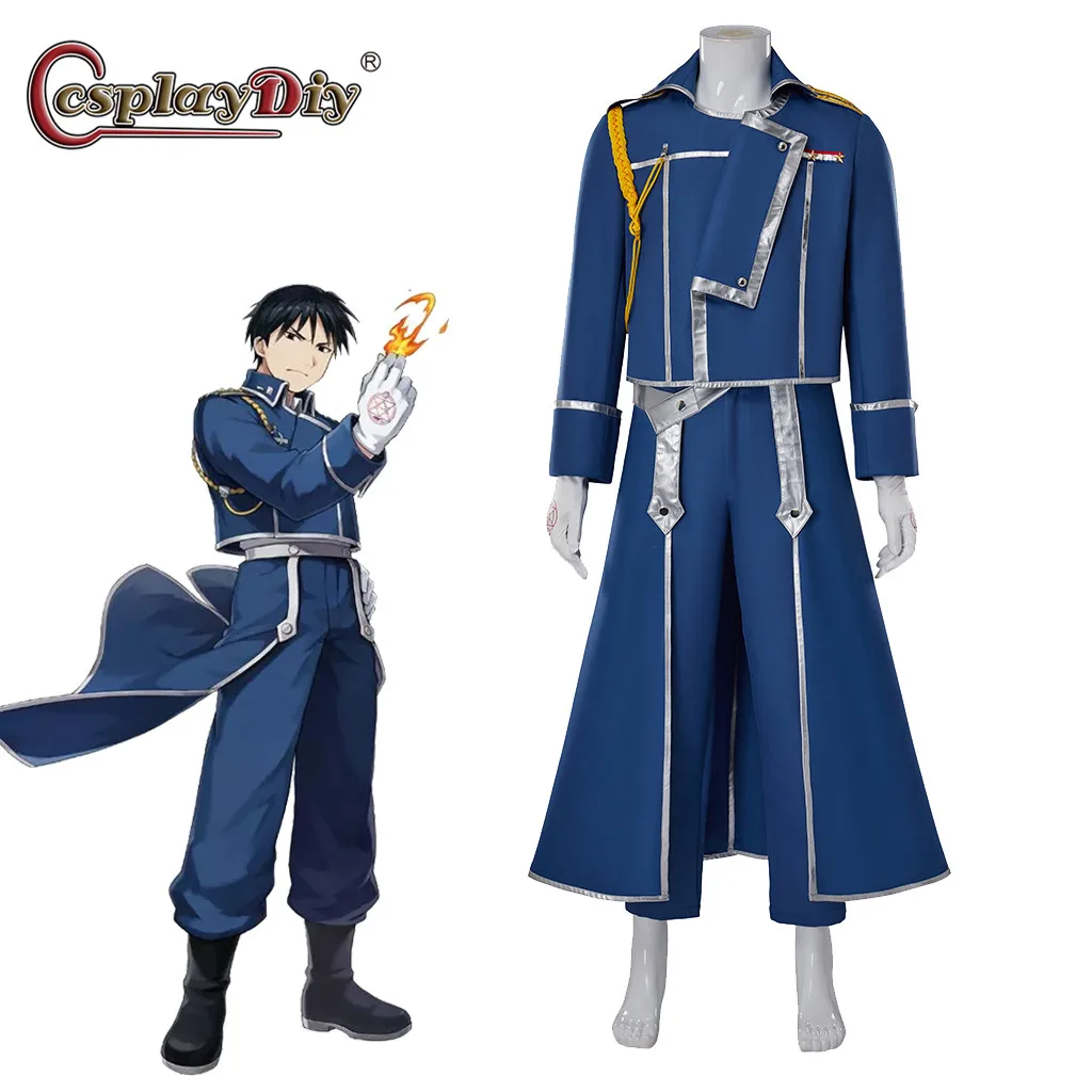 

Fullmetal Alchemist Roy Mustang Cosplay Uniform Suit Men's Blue Coat Pants Gloves Cosplay Costume Halloween Carnival Party suit