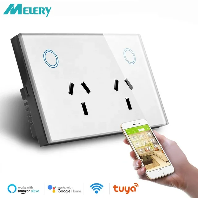 Melery WIFI Tuya Smart Wall Socket SAA AU Electrical Plug Outlet Power Touch Switch Wireless Remote Contorl Alexa Google Home
