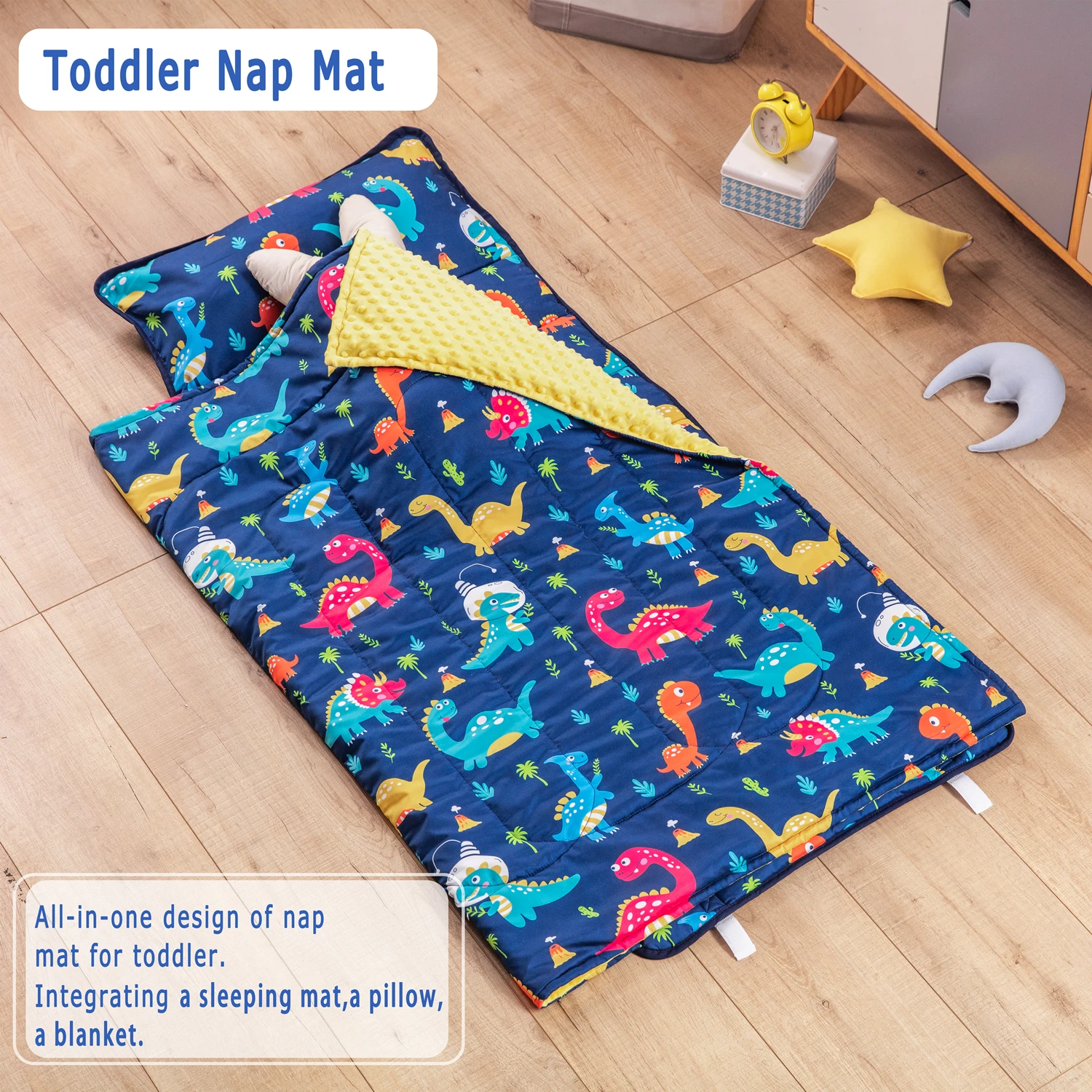 Toddler nap mat with Removable Pillow and Fleece Blanket for Boys and Girls Dinosaur Thickened nap mats for Preschool Daycare 5