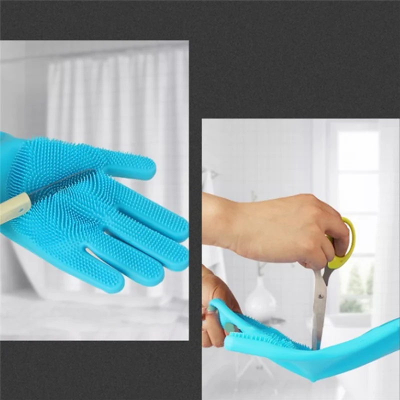 Dishwashing Gloves Pet Bath Massage Hair Removal Gloves Sky Blue & Pink Silica Gel For Washing Dishes,Reusable