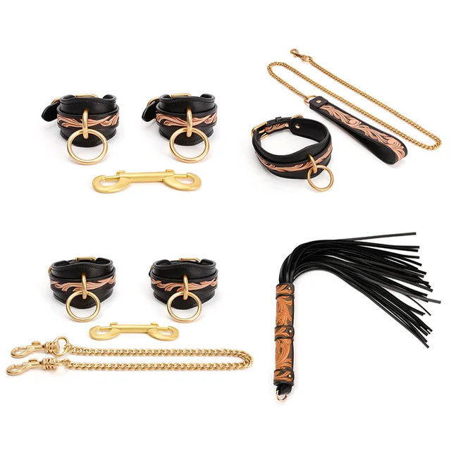 High End Custom Genuine Leather Carving Art Sexual Bdsm Bondage Kits