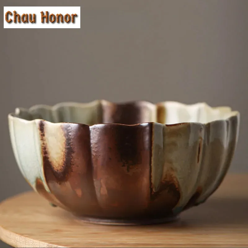 1300ml Handmade Wood-burning Ceramic Tea Wash Bowl Retro Coarse Pottery Tea Residue Bucket Jianshui Kung Fu Tea Set Accessories