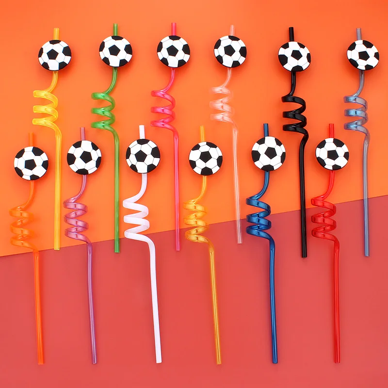 

12pcs Reusable Colorful Spiral Plastic Straws Basketball Theme Home Party Straws Kids Birthday Party Decoration Supplies