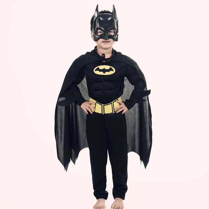 Kids Bat Cosplay Jumpsuit Cosplay jumpsuit Superhero cosplay costume Kids cosplay costume Hero Costume Suit with Cape Mask Men Superhero Wayne Cosplay Halloween Carnival Party
