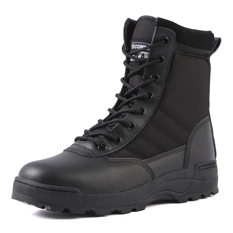 Botas de desierto para hombre, botas altas negras a la moda de Color sólido para hombre, Botas de senderismo informales para exteriores, botas impermeables con cordones, zapatos de trabajo