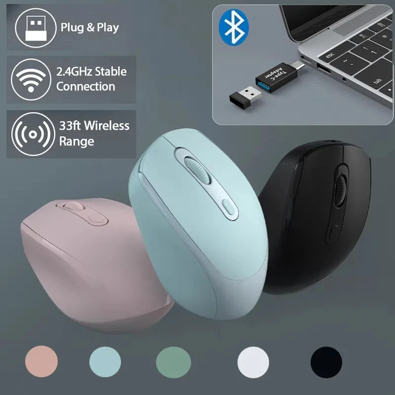 Wireless Mouse Optical Mouse Wireless Silent Mouse 2.4G Dual Mode Bluetooth-compatible Rechargeable Optical Mouse 1600 DPI For MacBook Laptop PC Work Office