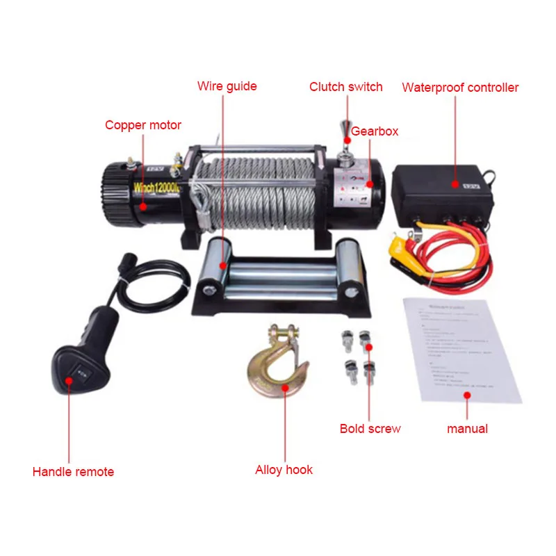 Electric Winch, Electric winch 12v-24v car electric hoist off-road vehicle self-help household small wire rope hoist