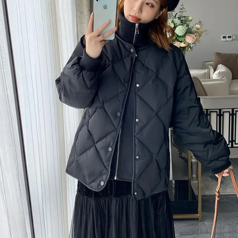 

Trendy Stitching Loose down Jacket Women's Small 2023 Winter New Thin Lightweight Short Type Thickened White Duck down Coat