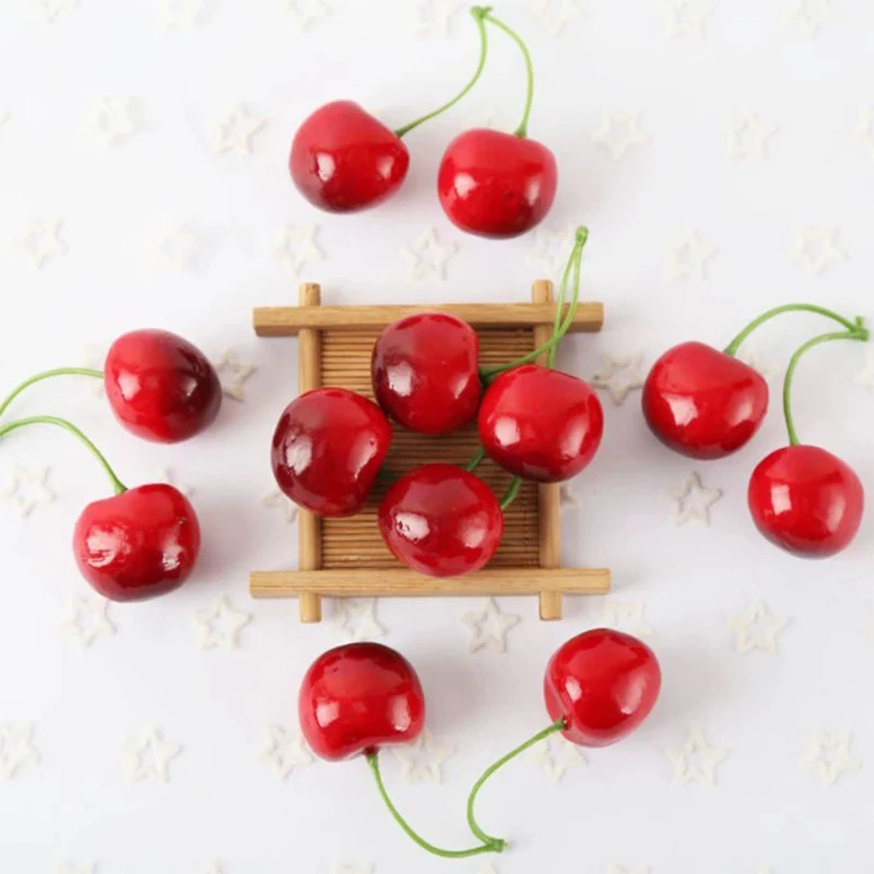 5/10 Stück Künstliche Kirschen, Fake-Frucht-Modelle, Kuchendekoration, Requisiten für Lebensmittelfotografie, Party-Deko, Tischdekoration, Bastelbedarf – Detail 10